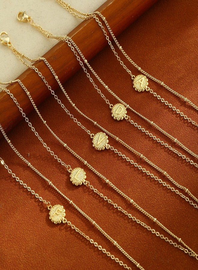 BBV Gold Initial Bracelets for Women, 14K Gold Plated, Dainty O Chain Satellite Chain, Adjustable 7"+2" - Image 5